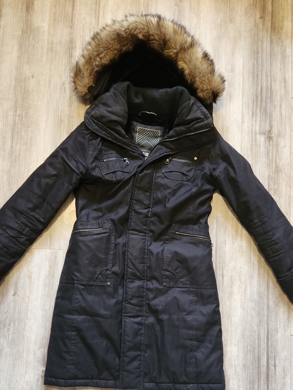 TNA Aritzia Black Faux-Fur Hooded Winter Coat - Women's Long Parka